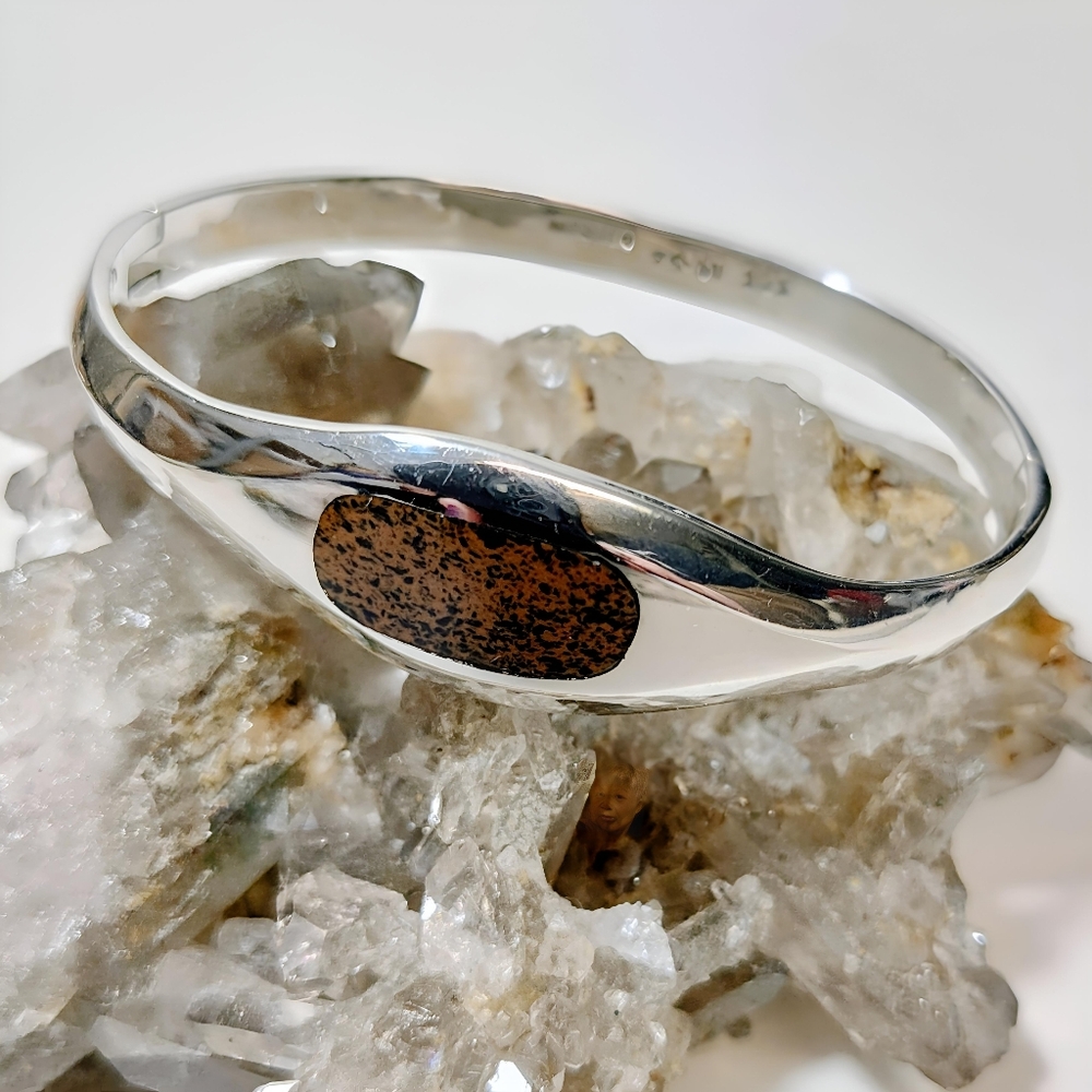 Vintage TAXCO Sterling Silver Hinged Bracelet Brown/black Jasper Inlay Unisex - Picture 13 of 13